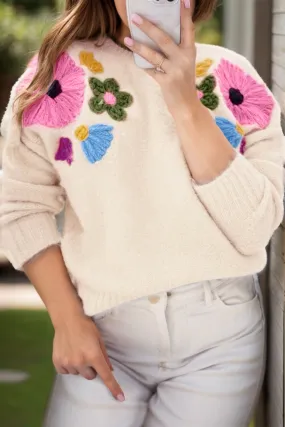 🌸 Plus Size Crochet Flower Round Neck Long Sleeve Sweater 🌸