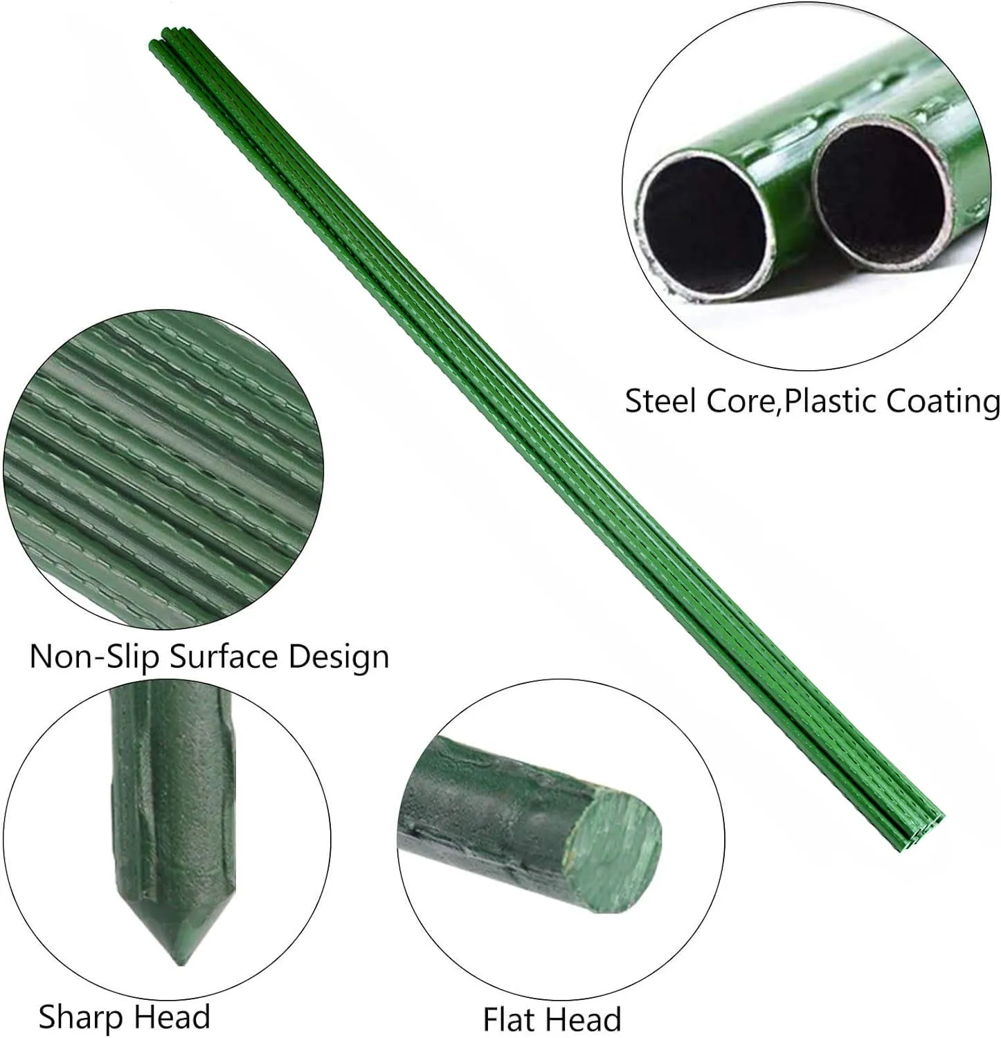 10x 90cm Steel Garden Plant Stakes, Weatherproof, Non-Slip