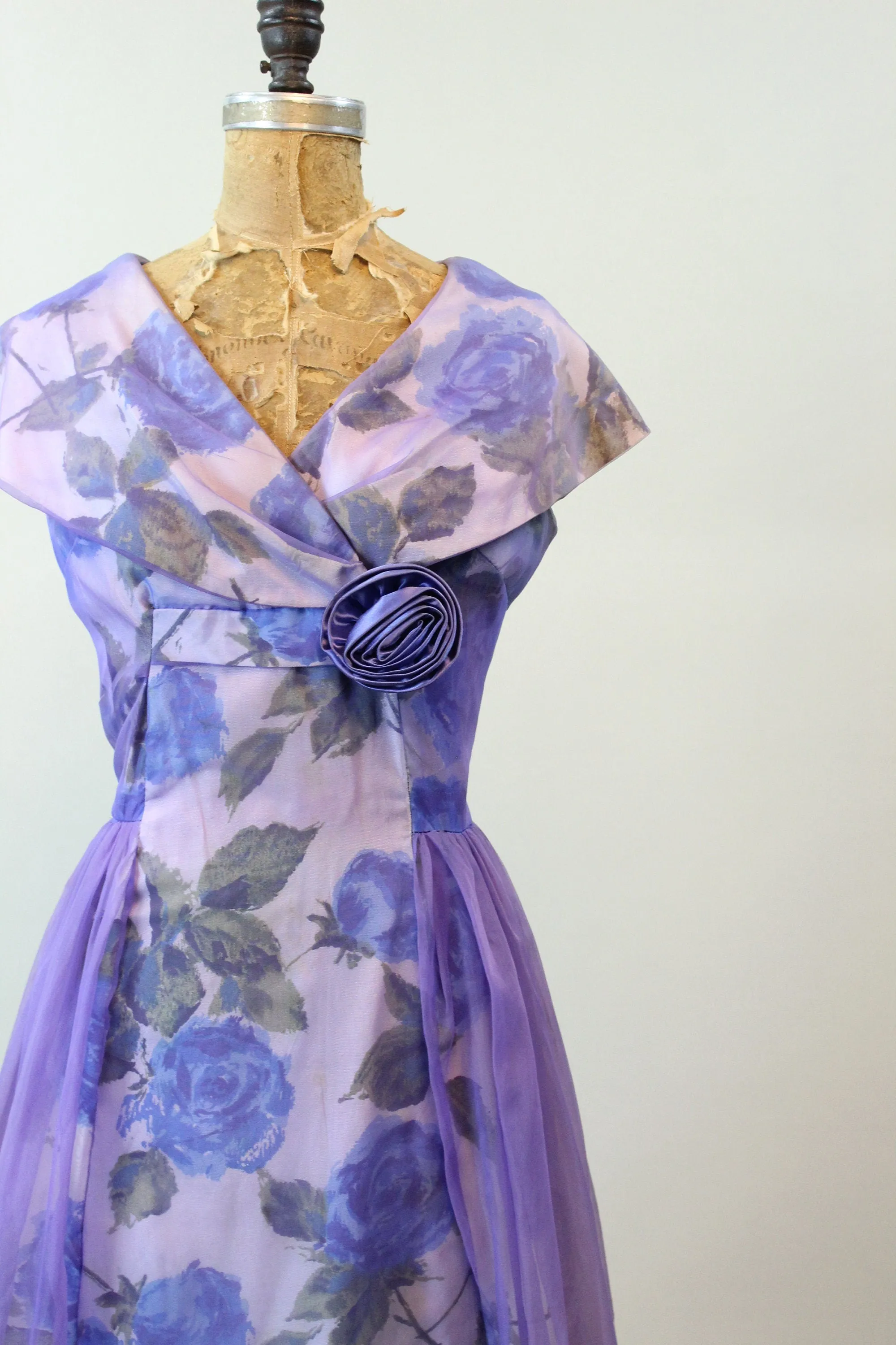 1950s BLUE ROSE PRINT organza dress medium | new spring summer