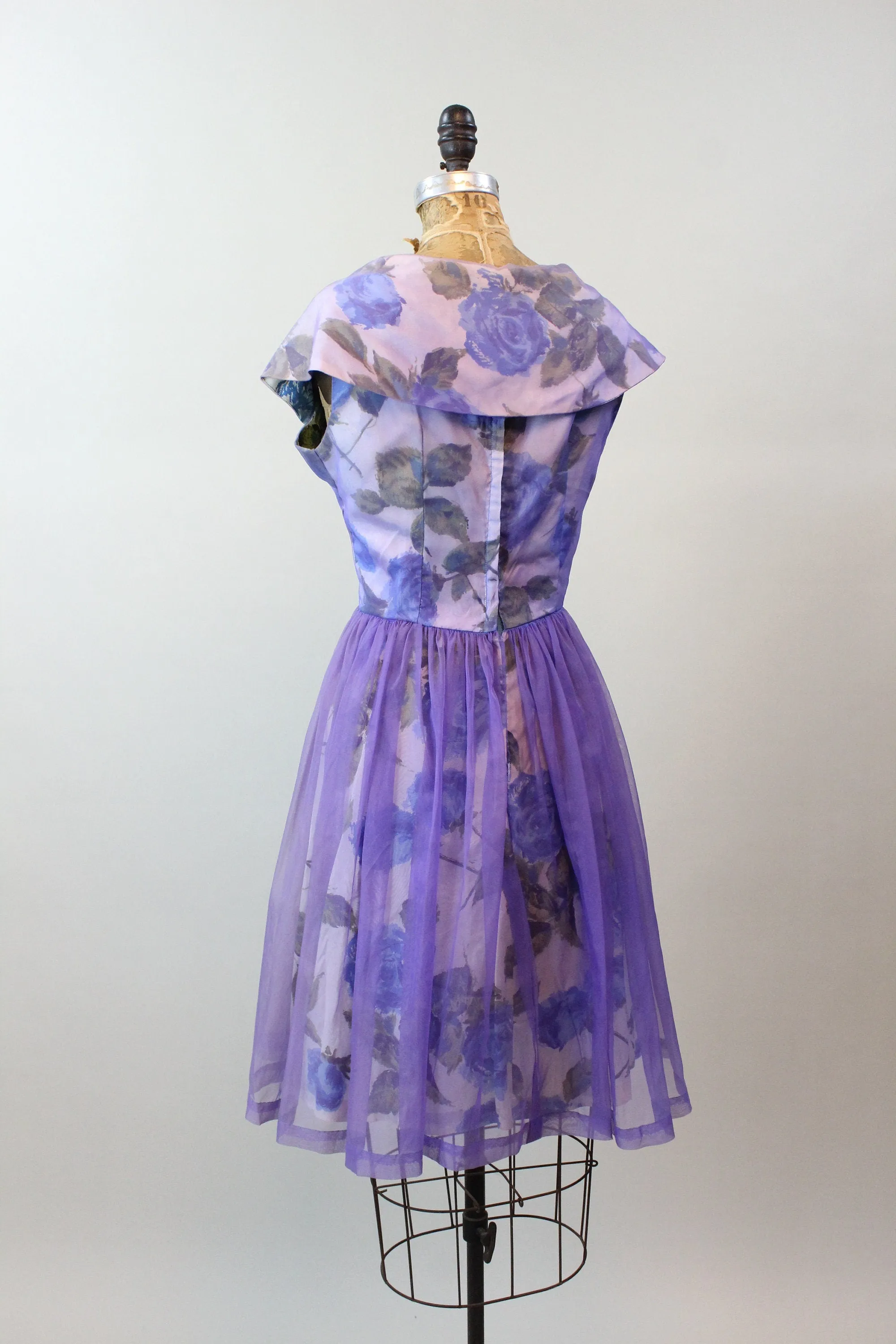 1950s BLUE ROSE PRINT organza dress medium | new spring summer