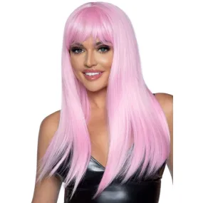 24" Long Straight Wig with Fringe - Pink