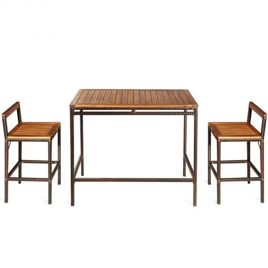 3 PCS Patio Rattan Wicker Bar Dining Furniture Set