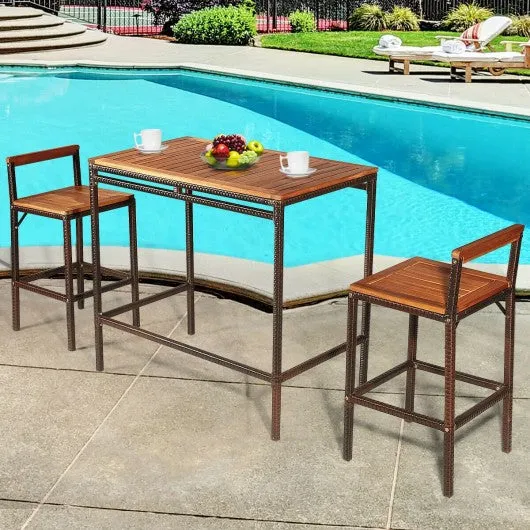 3 PCS Patio Rattan Wicker Bar Dining Furniture Set