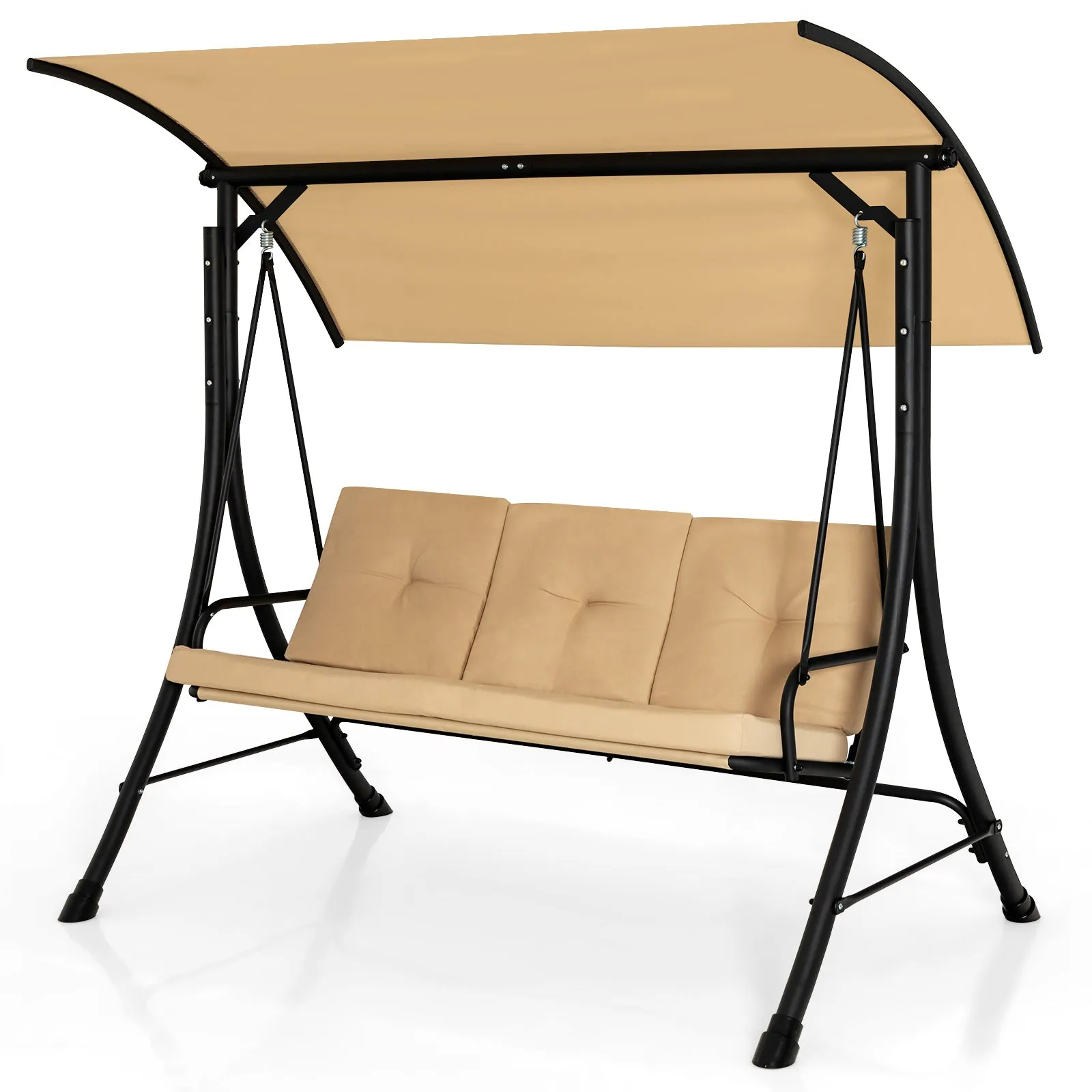 3-Person Patio Porch Swing  with Weatherproof and Adjustable Polyester Canopy-Beige