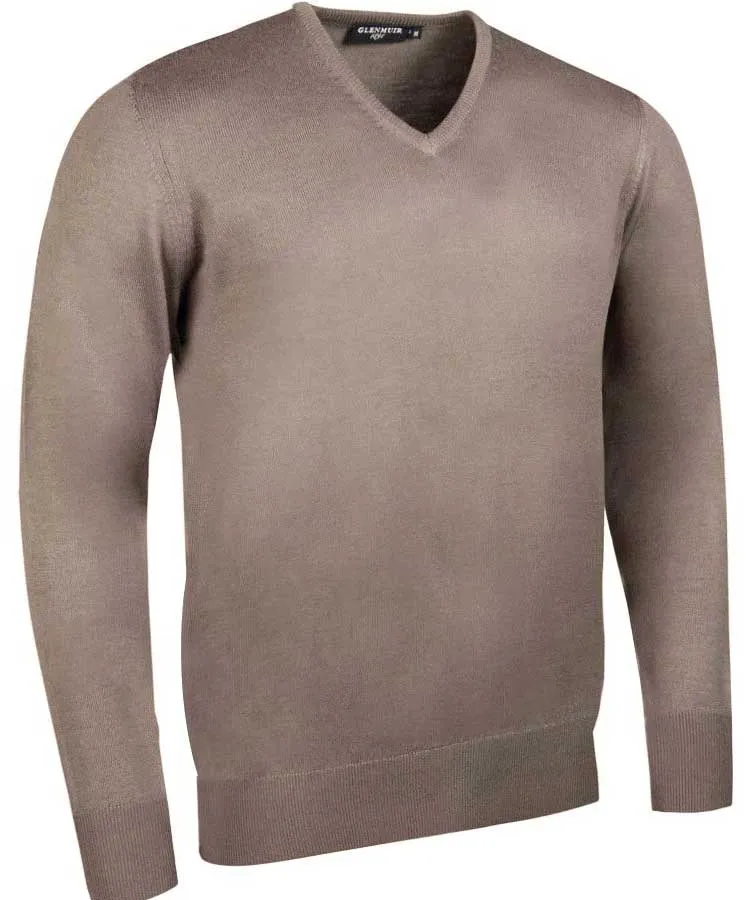 40% OFF GLENMUIR Mens Wilkie V-Neck Sweater - Fine Merino Wool - Light Grey