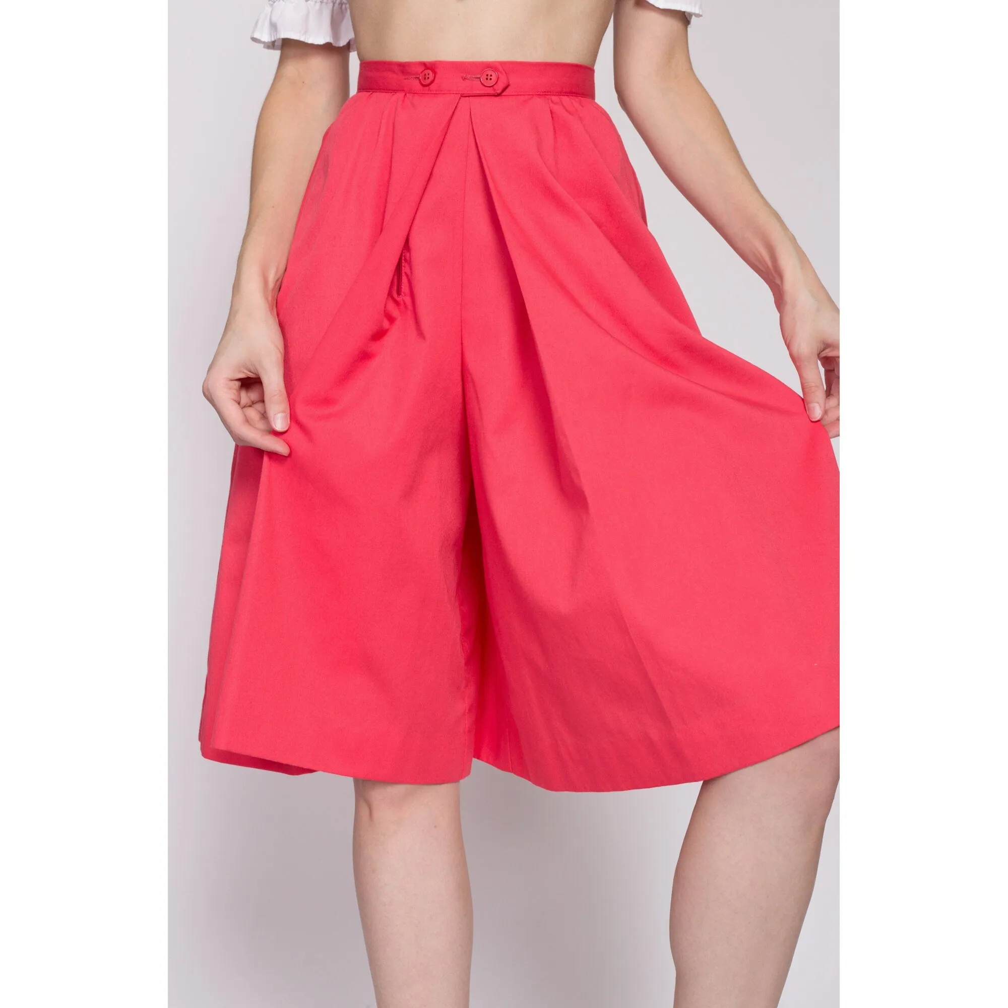 70s Salmon Pink High Waisted Culotte Skort - Extra Small, 23.5"