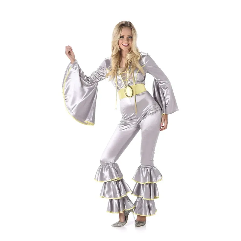 70s Silver Disco Jumpsuit with Yellow Trim - Karnival