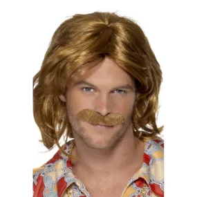 70's Super Trooper Wig & Moustache in Brown