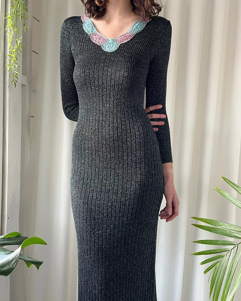 70s Wenjilli Lurex Knit Dress | XS-S