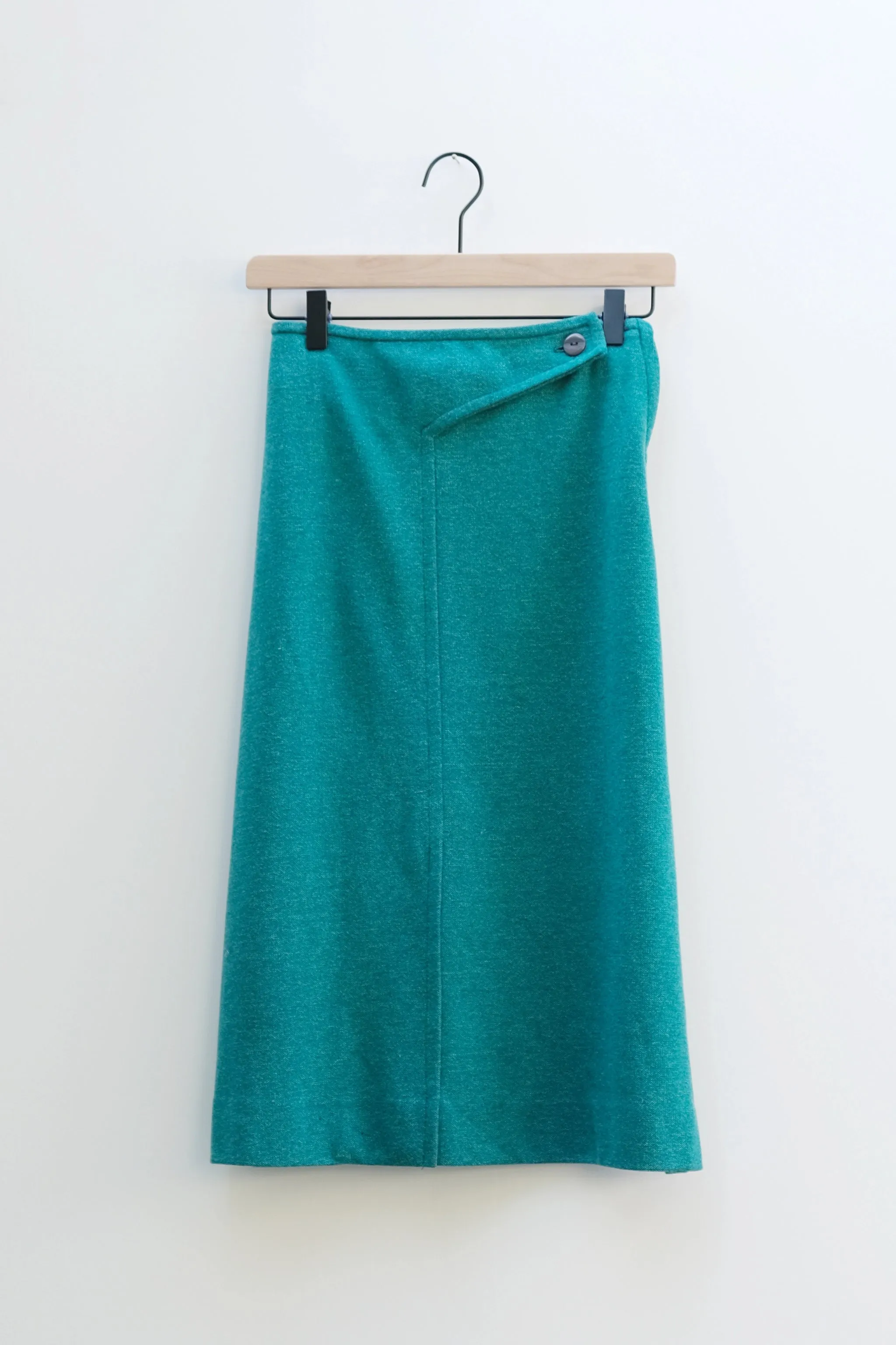 80s New Wave Teal Green A-Line Midi Skirt, High Waisted, US Size 4, Asymmetrical