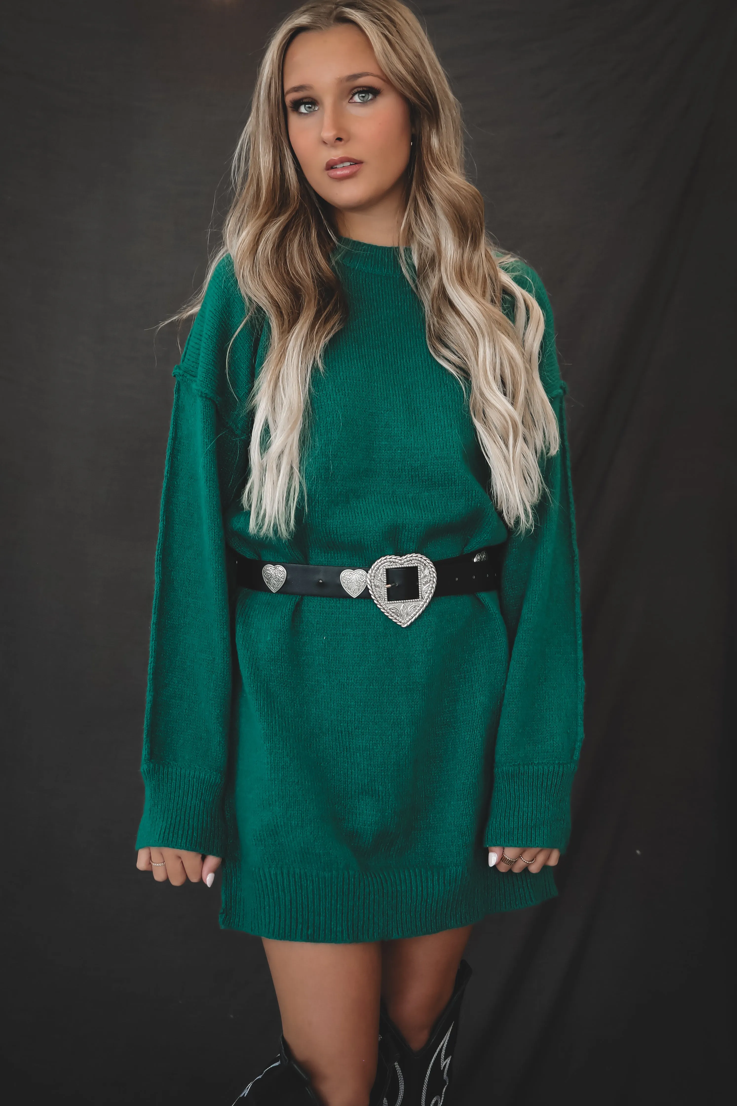 A Cabin Weekend Hunter Green Oversized Sweater Dress