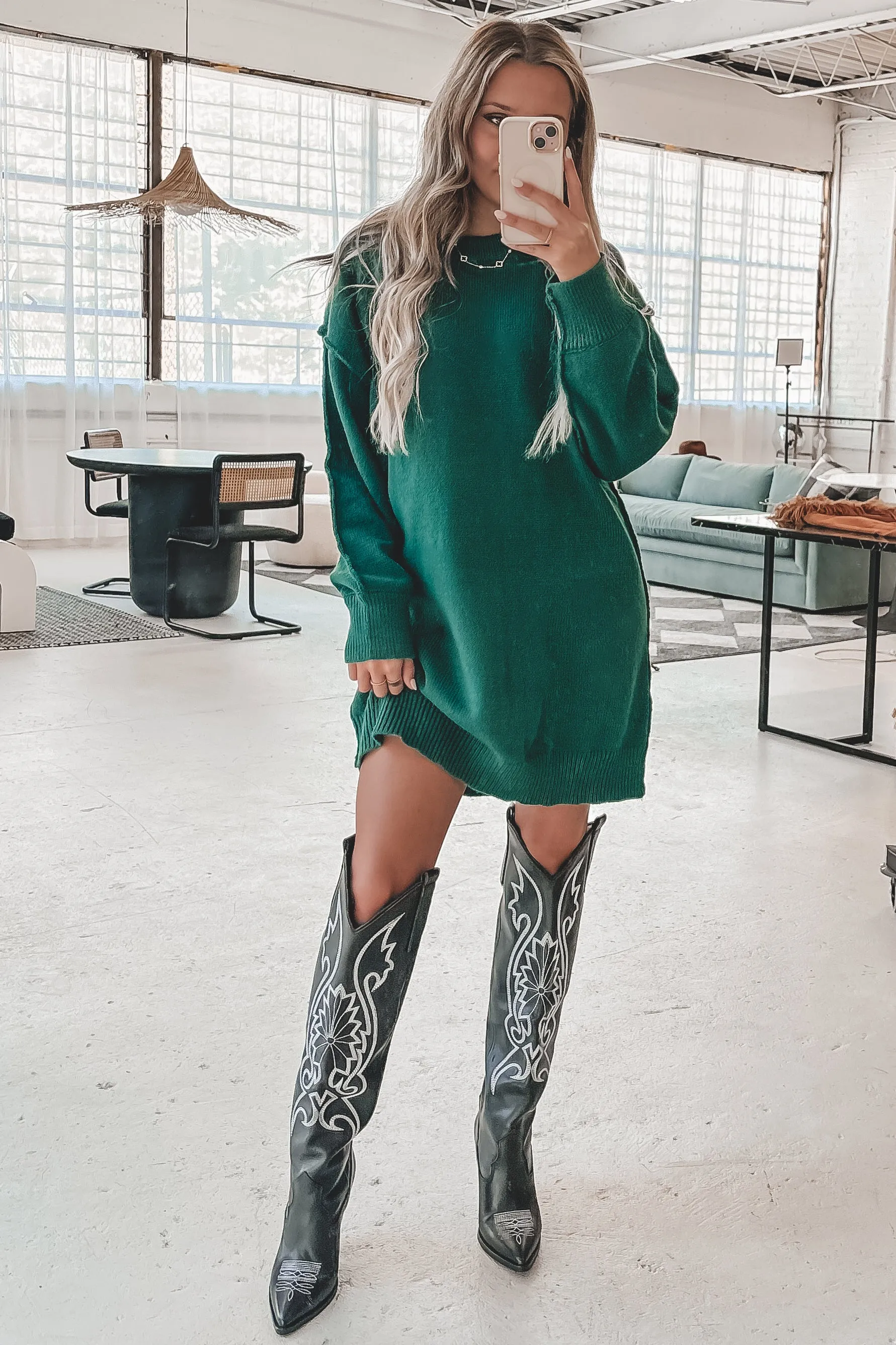 A Cabin Weekend Hunter Green Oversized Sweater Dress