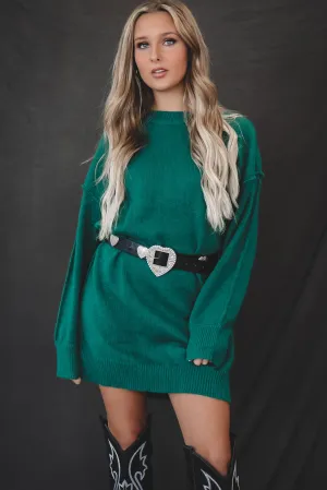 A Cabin Weekend Hunter Green Oversized Sweater Dress