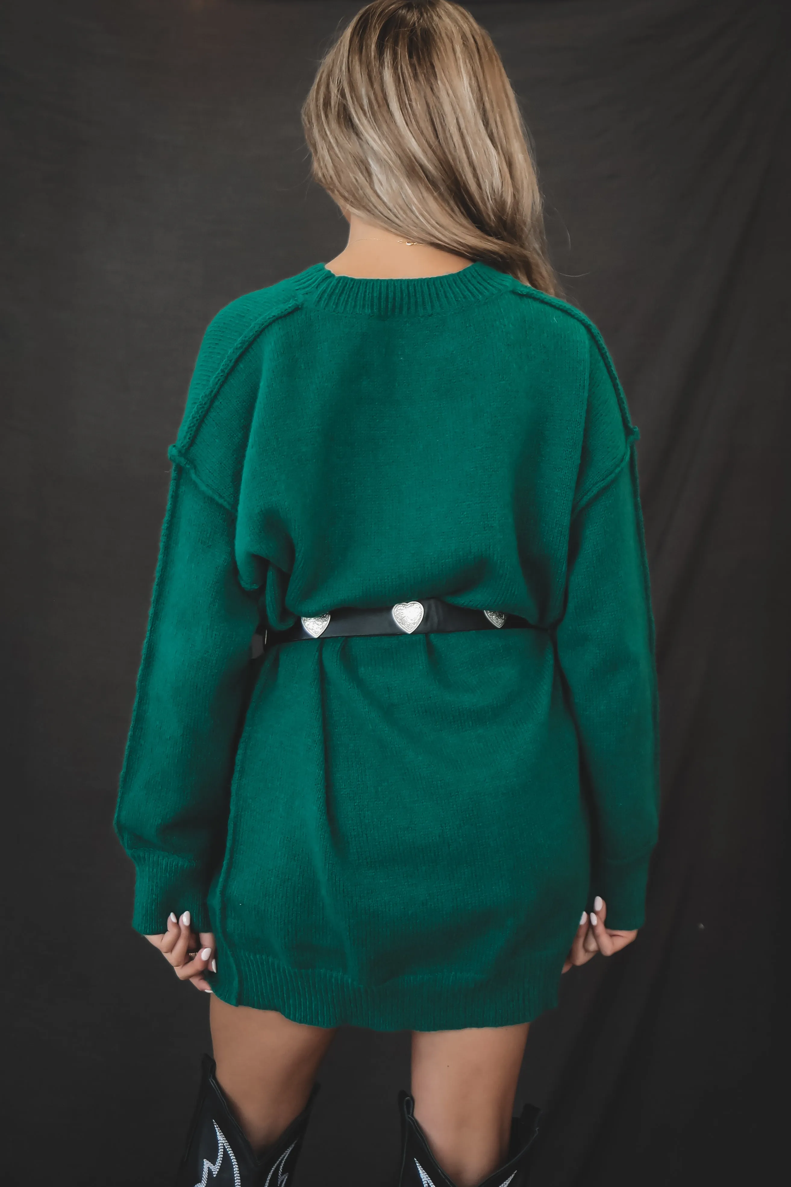 A Cabin Weekend Hunter Green Oversized Sweater Dress