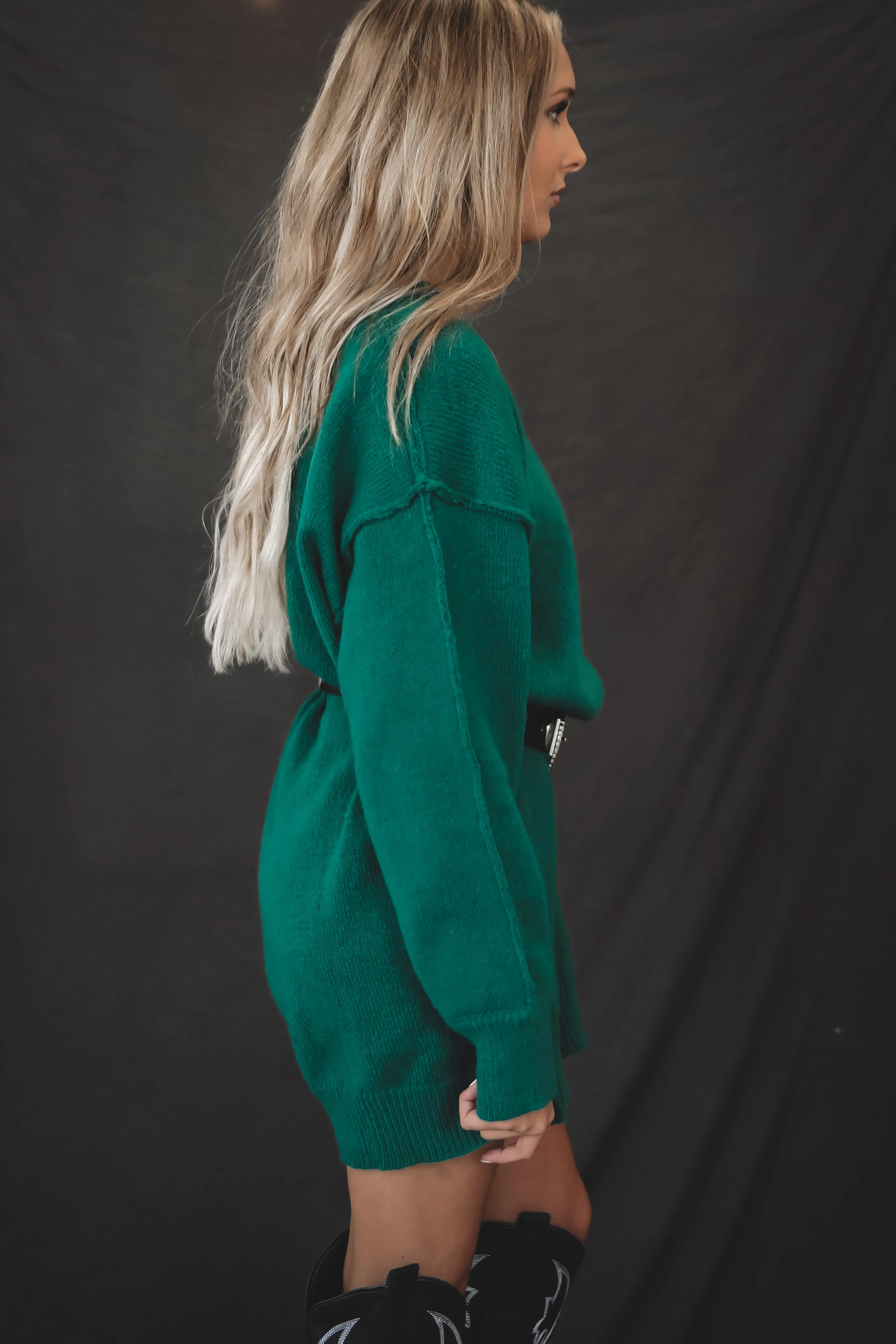 A Cabin Weekend Hunter Green Oversized Sweater Dress