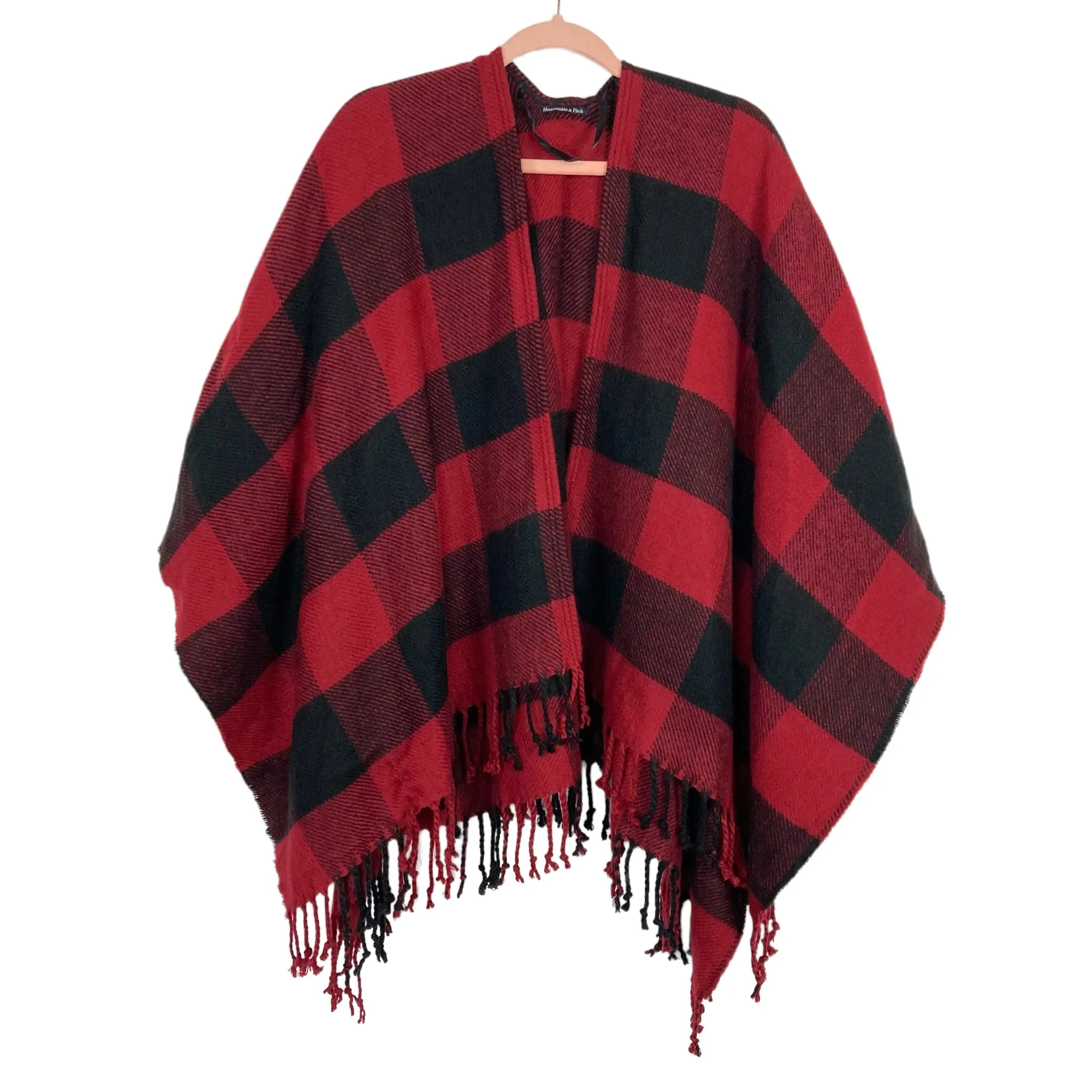 Abercrombie & Fitch Red/Black Buffalo Plaid Fringe Poncho (sold out online)