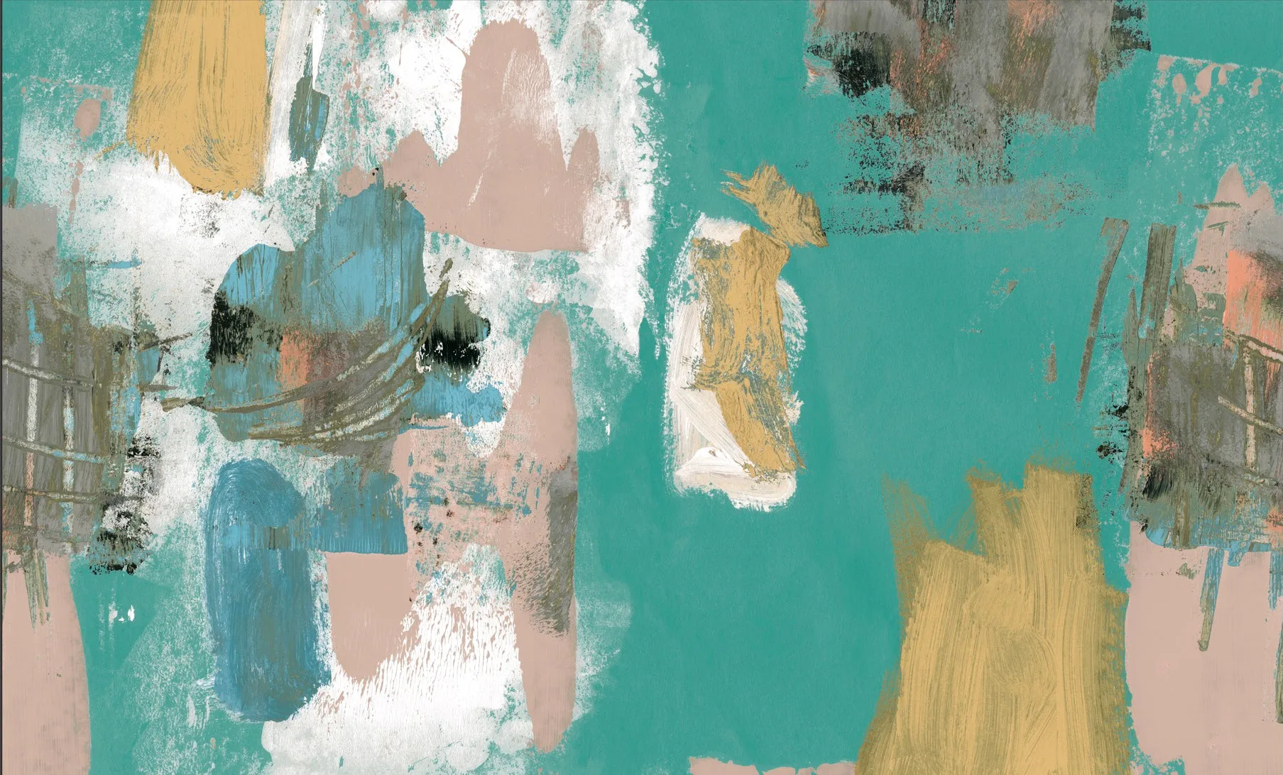 Abstract Painterly Wallpaper- Aqua & Plaster