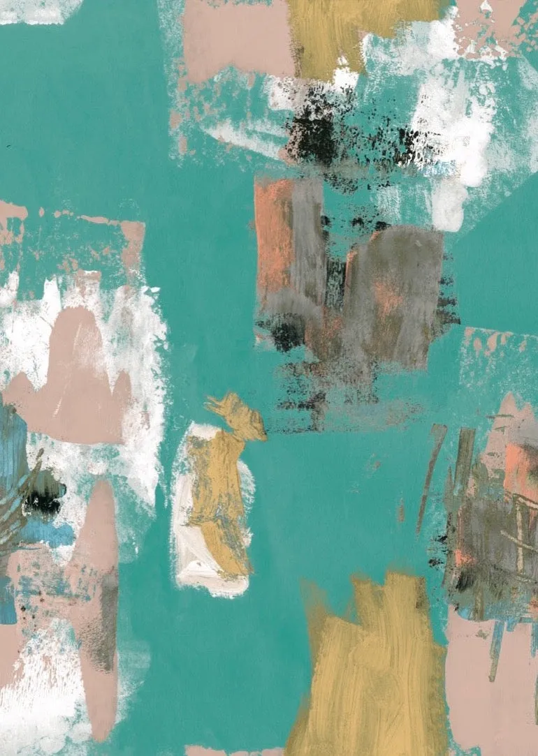 Abstract Painterly Wallpaper- Aqua & Plaster