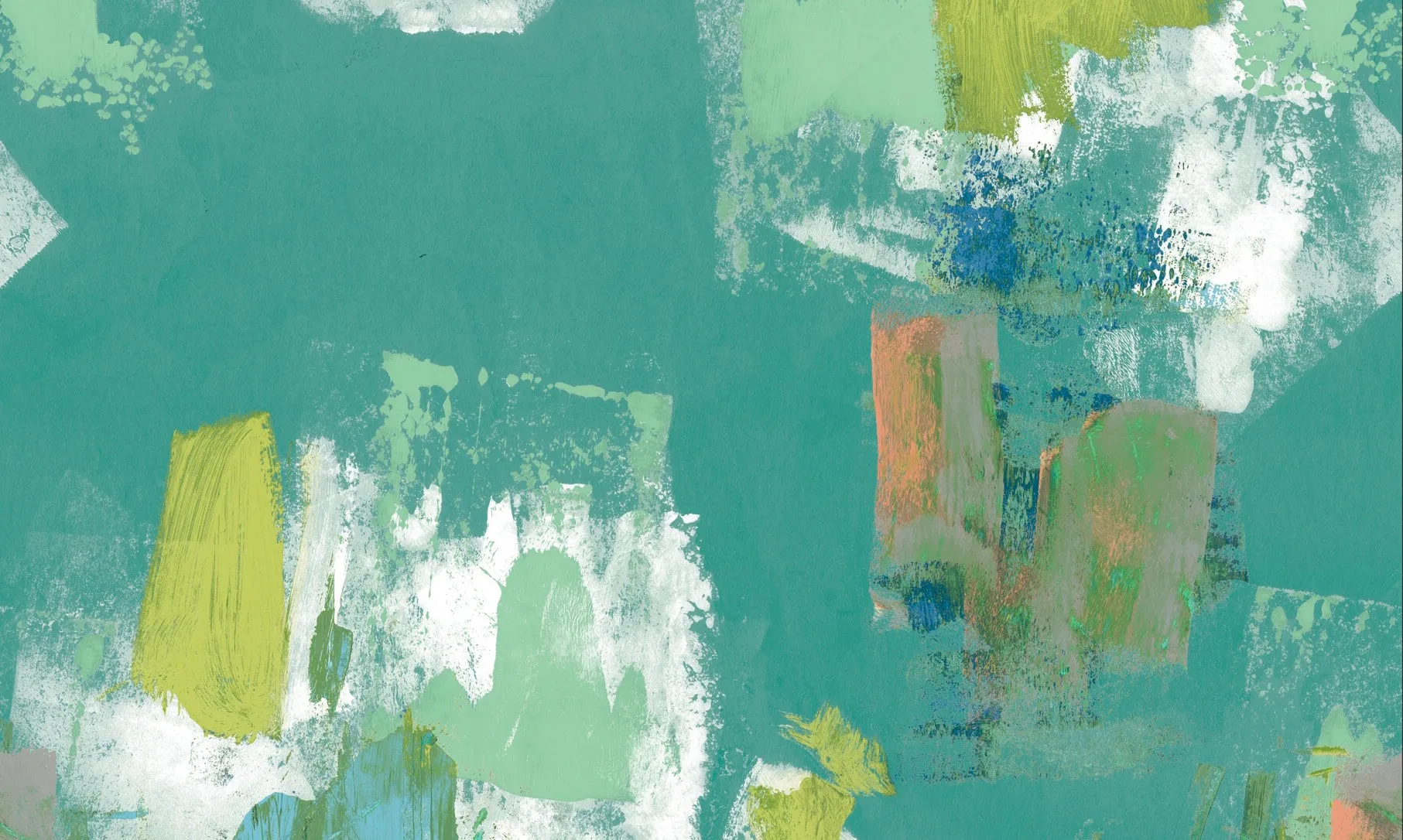 Abstract Painterly Wallpaper- Bluish Green