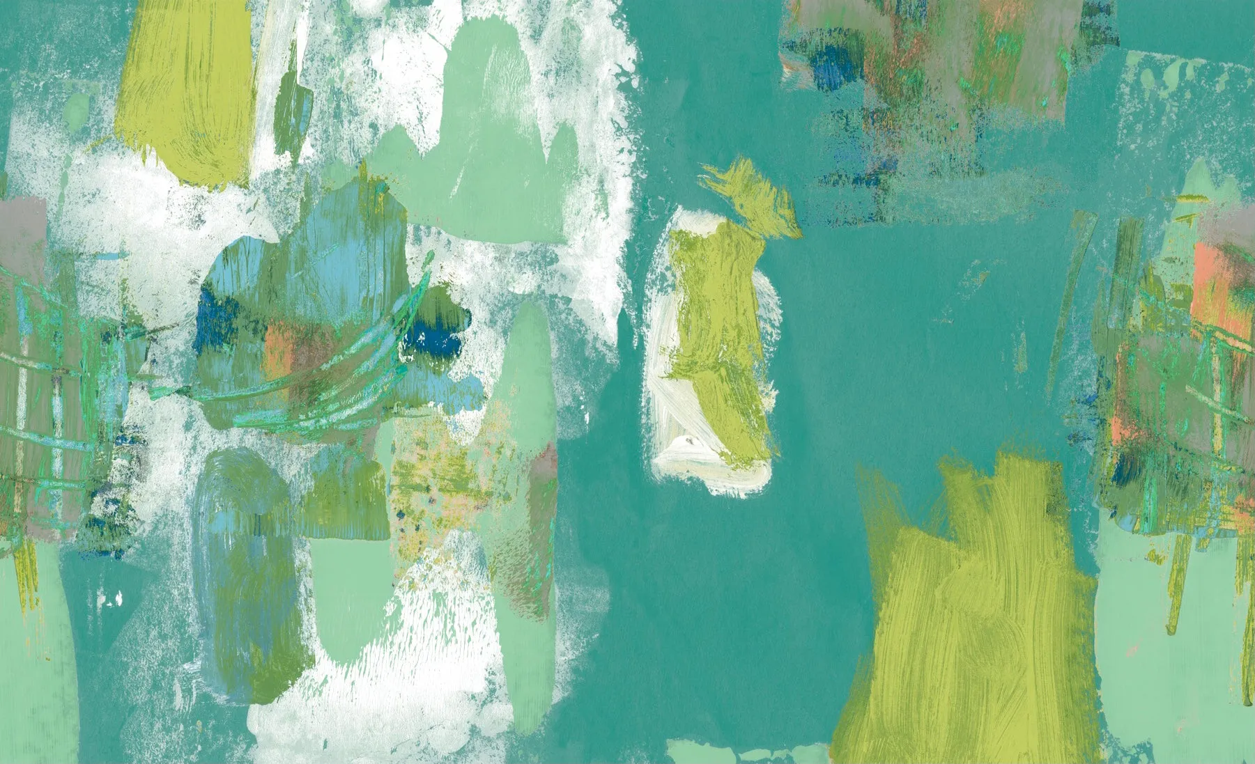 Abstract Painterly Wallpaper- Bluish Green