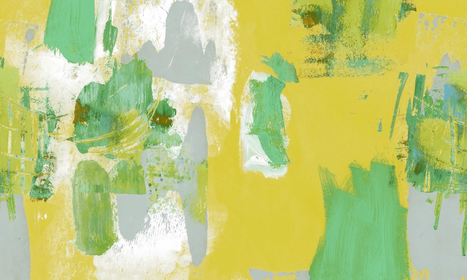 Abstract Painterly Wallpaper- Bright Yellow & Green