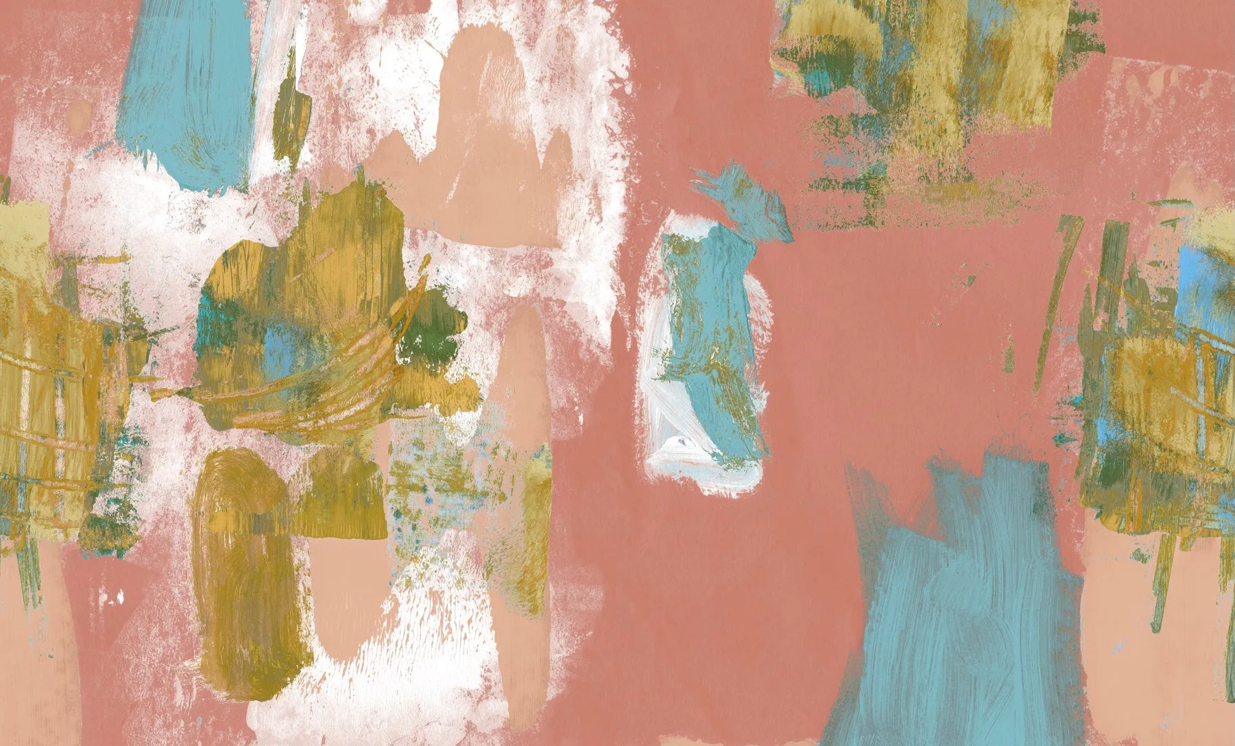 Abstract Painterly Wallpaper- Coral & Blue