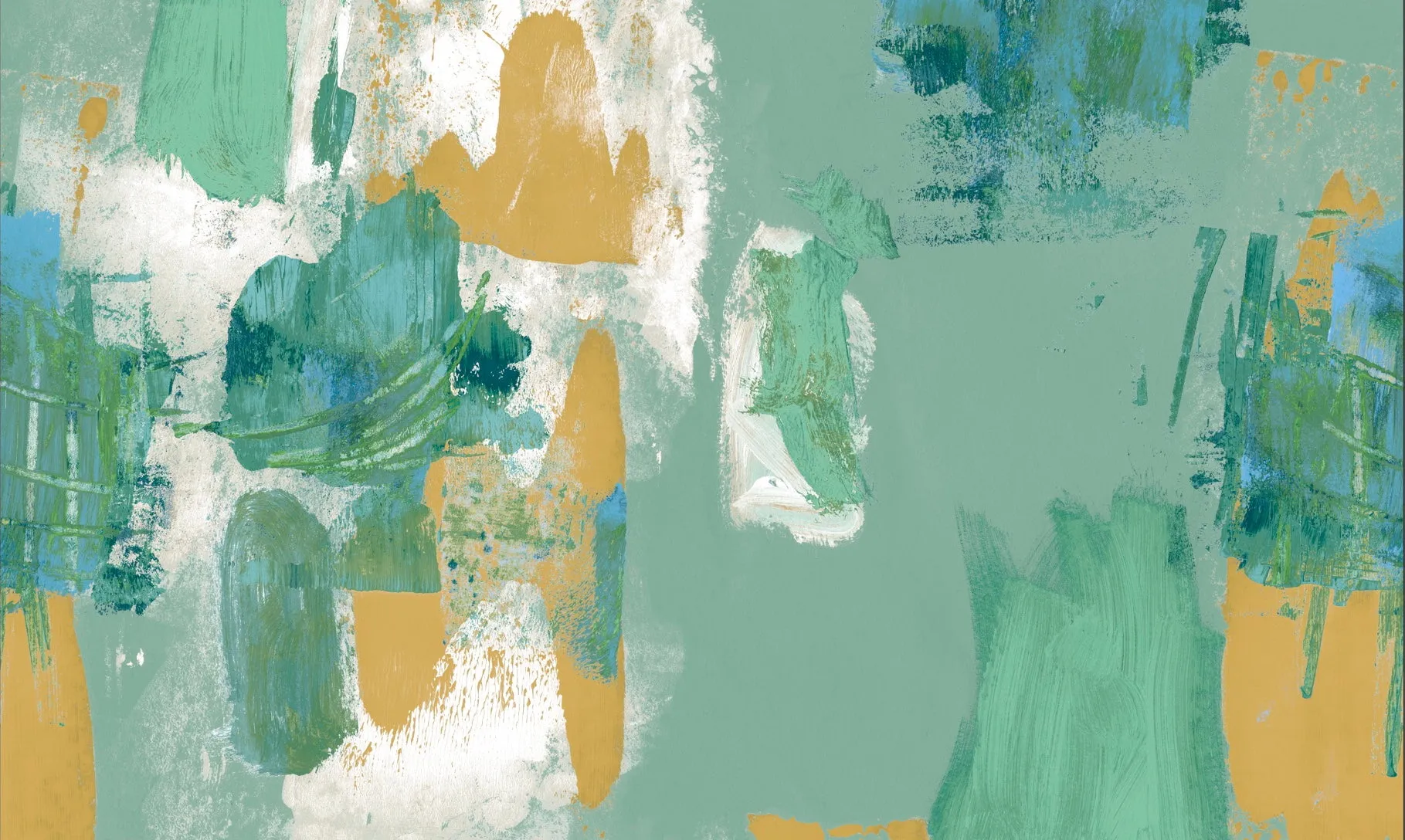 Abstract Painterly Wallpaper- Jade & Ochre