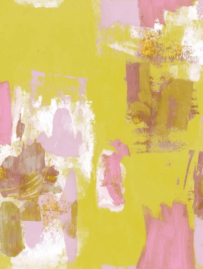 Abstract Painterly Wallpaper- Lemon Yellow & Pink