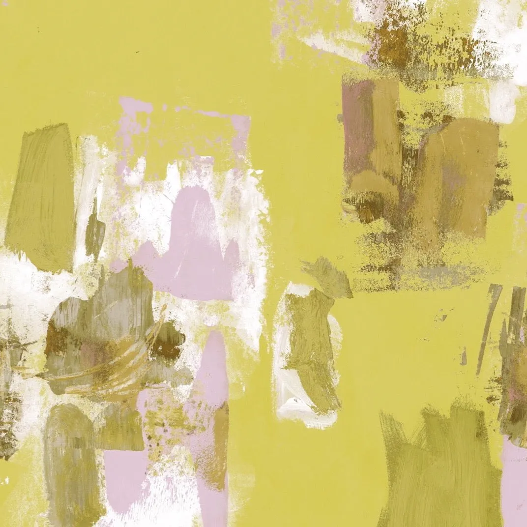 Abstract Painterly Wallpaper- Lemon Yellow & Pink