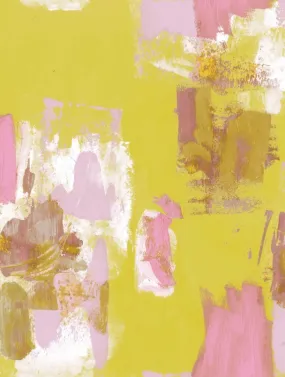 Abstract Painterly Wallpaper- Lemon Yellow & Pink