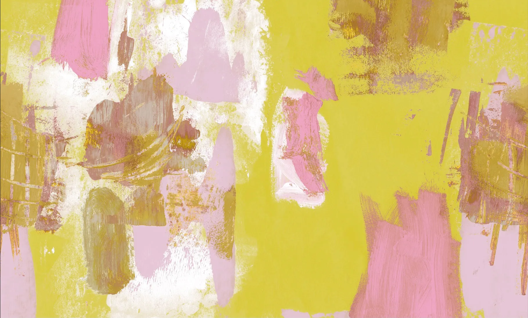 Abstract Painterly Wallpaper- Lemon Yellow & Pink