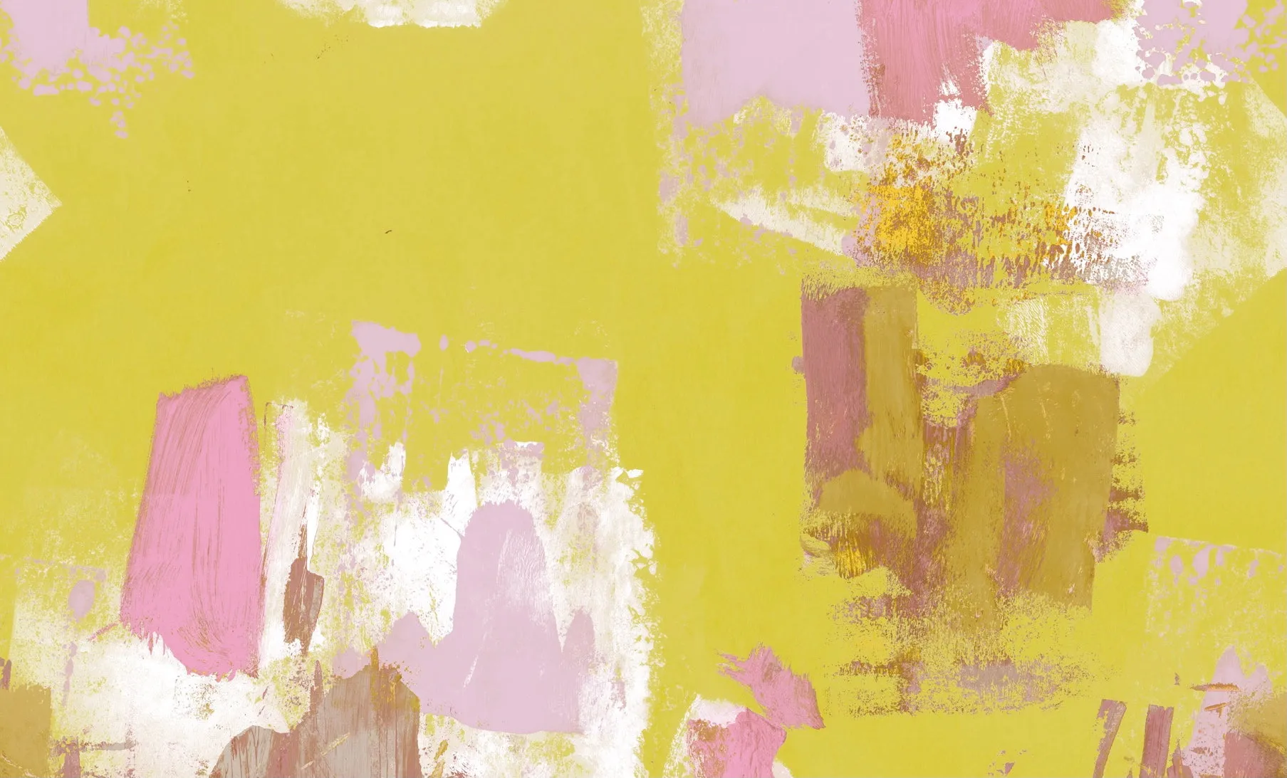 Abstract Painterly Wallpaper- Lemon Yellow & Pink