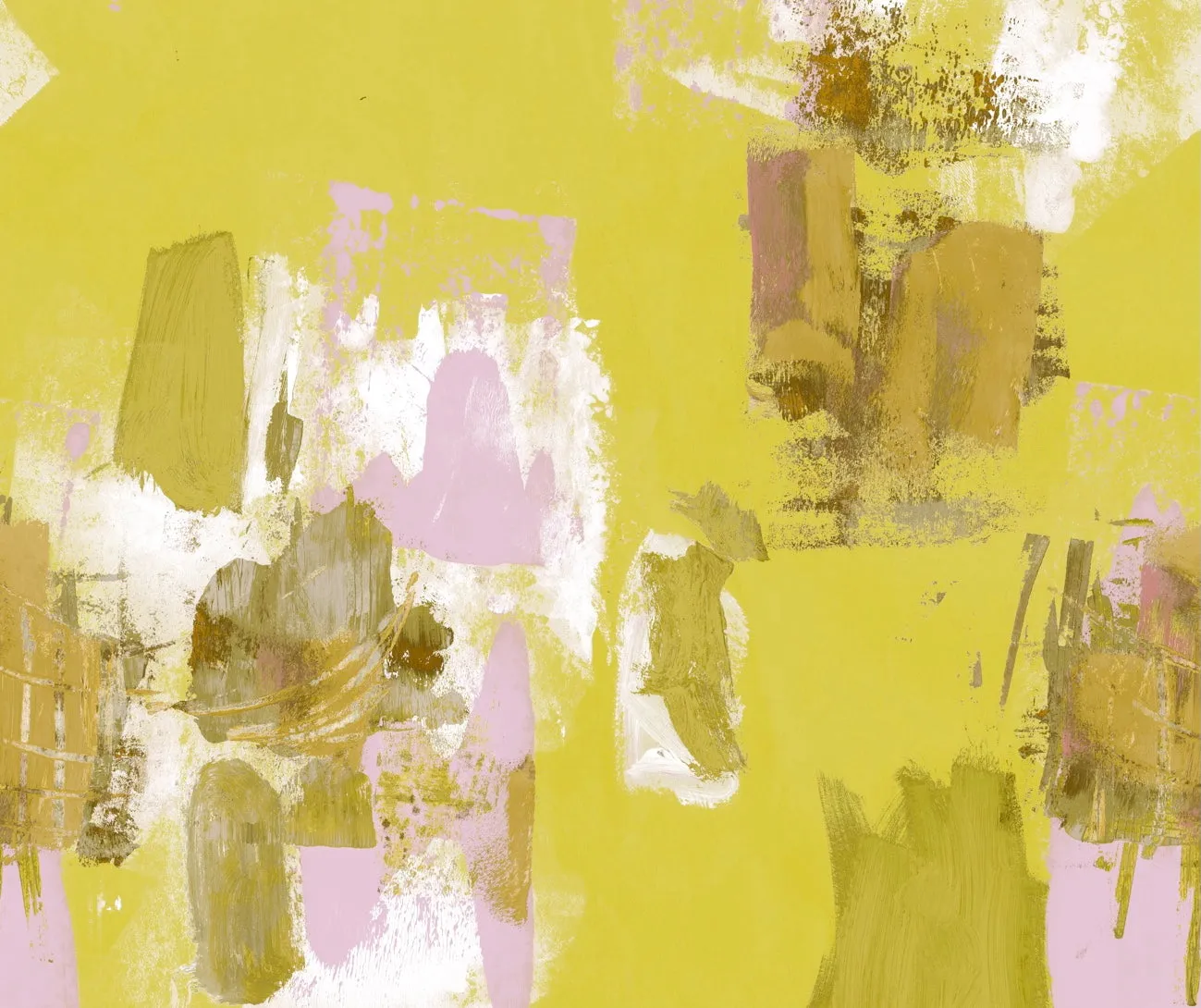 Abstract Painterly Wallpaper- Lemon Yellow & Pink