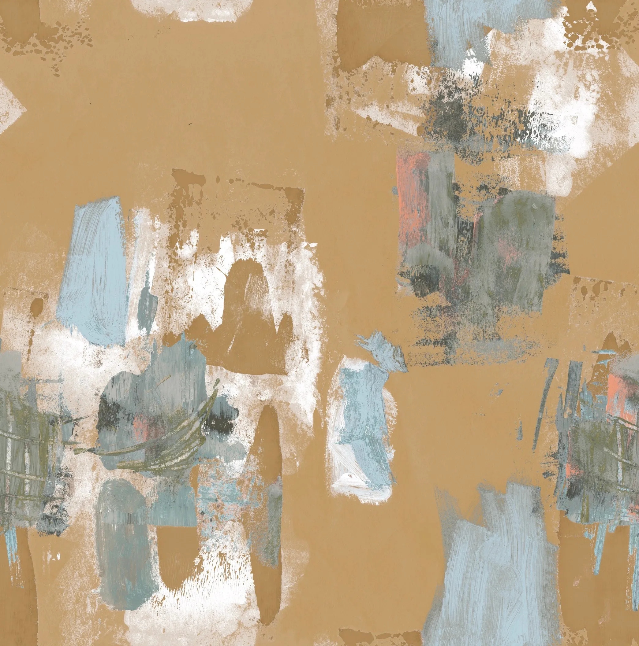 Abstract Painterly Wallpaper- Sand   blue