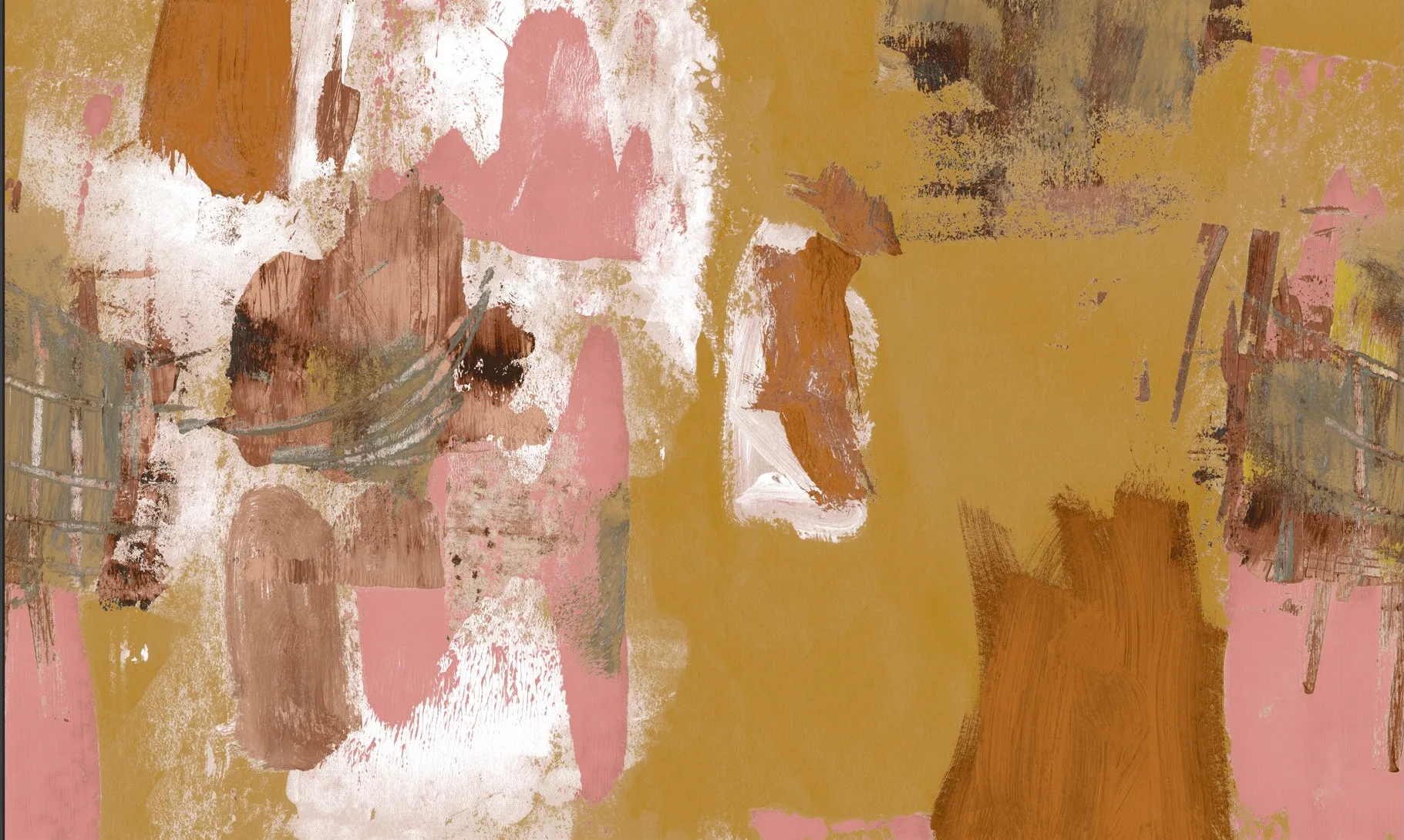 Abstract Painterly Wallpaper- Tan   Pink