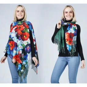 Abstract Print Shawl/Poncho- Floral Print