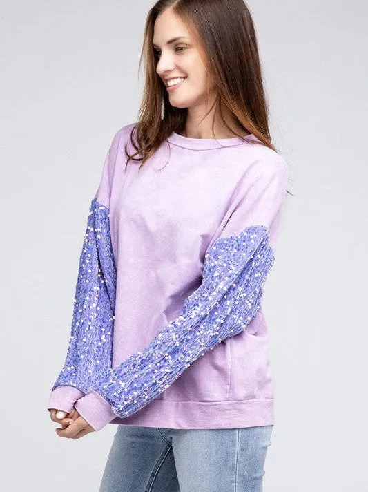 All Velvet and Sparkle Mineral Washed Long Sleeve Top