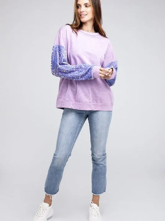 All Velvet and Sparkle Mineral Washed Long Sleeve Top