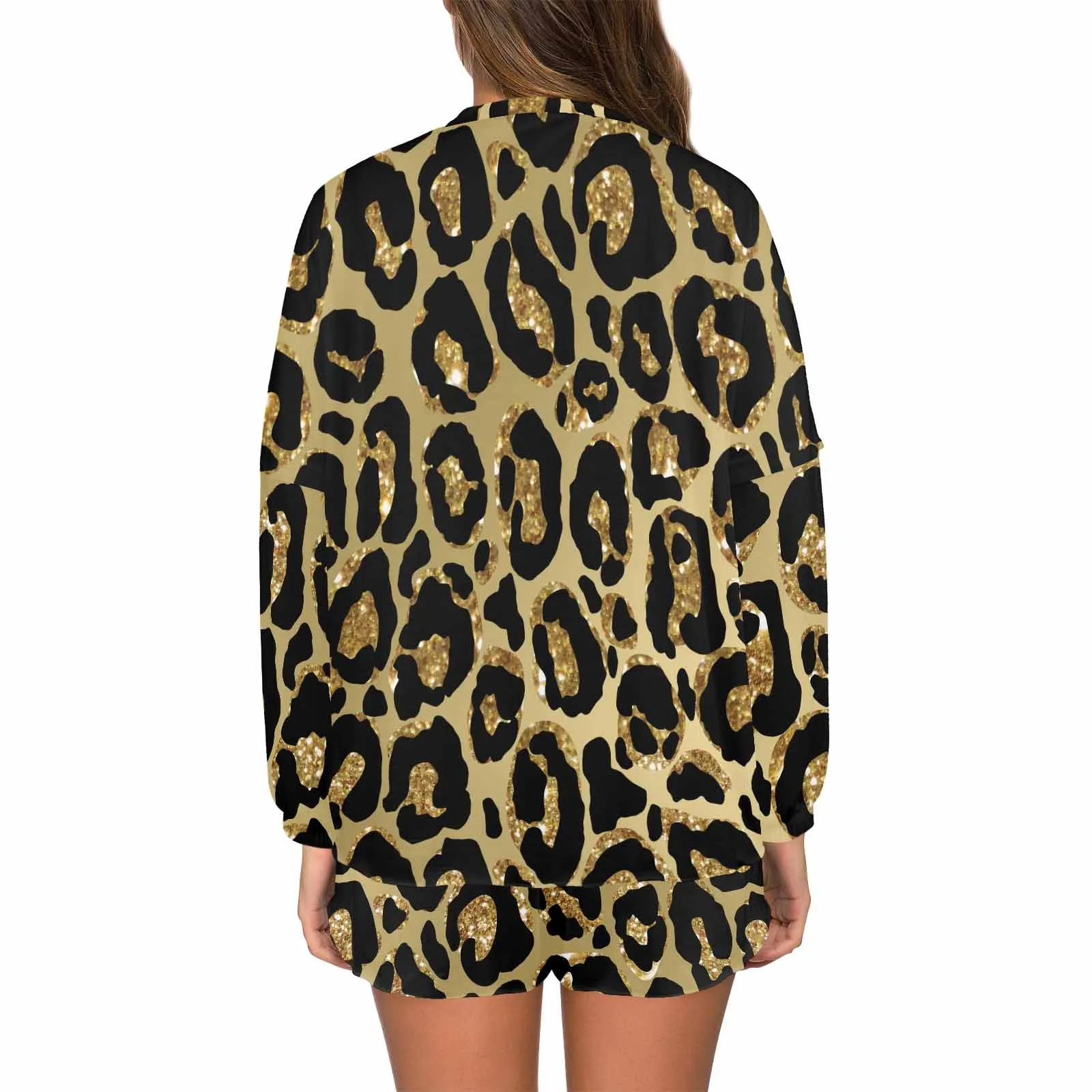 Animal print 4  Women's Long Sleeve Pajama Set with Shorts