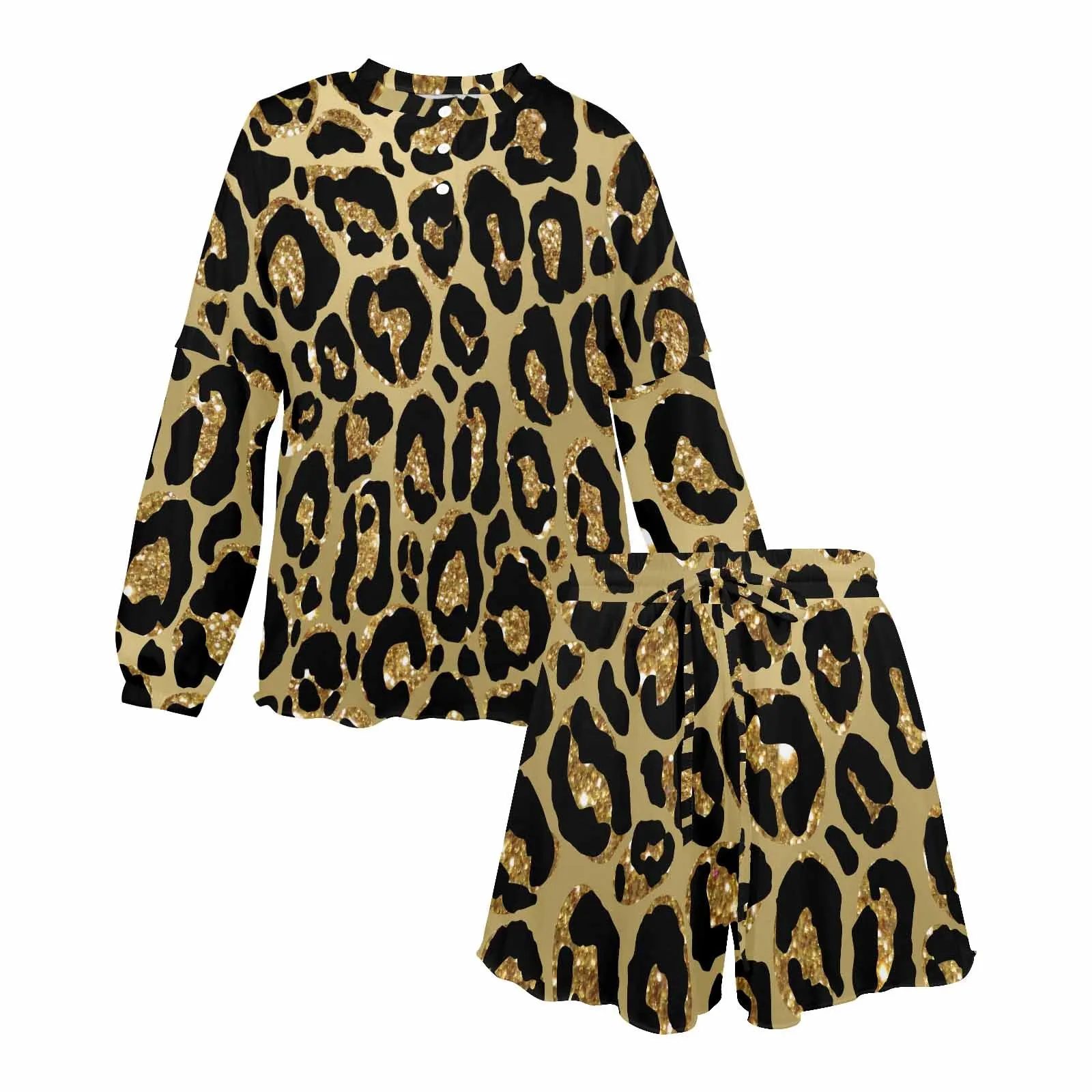 Animal print 4  Women's Long Sleeve Pajama Set with Shorts