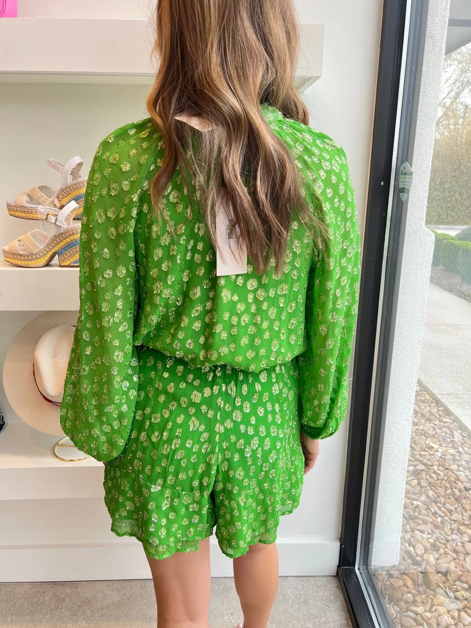 Apple Green Izzy Metallic Top/Short Set