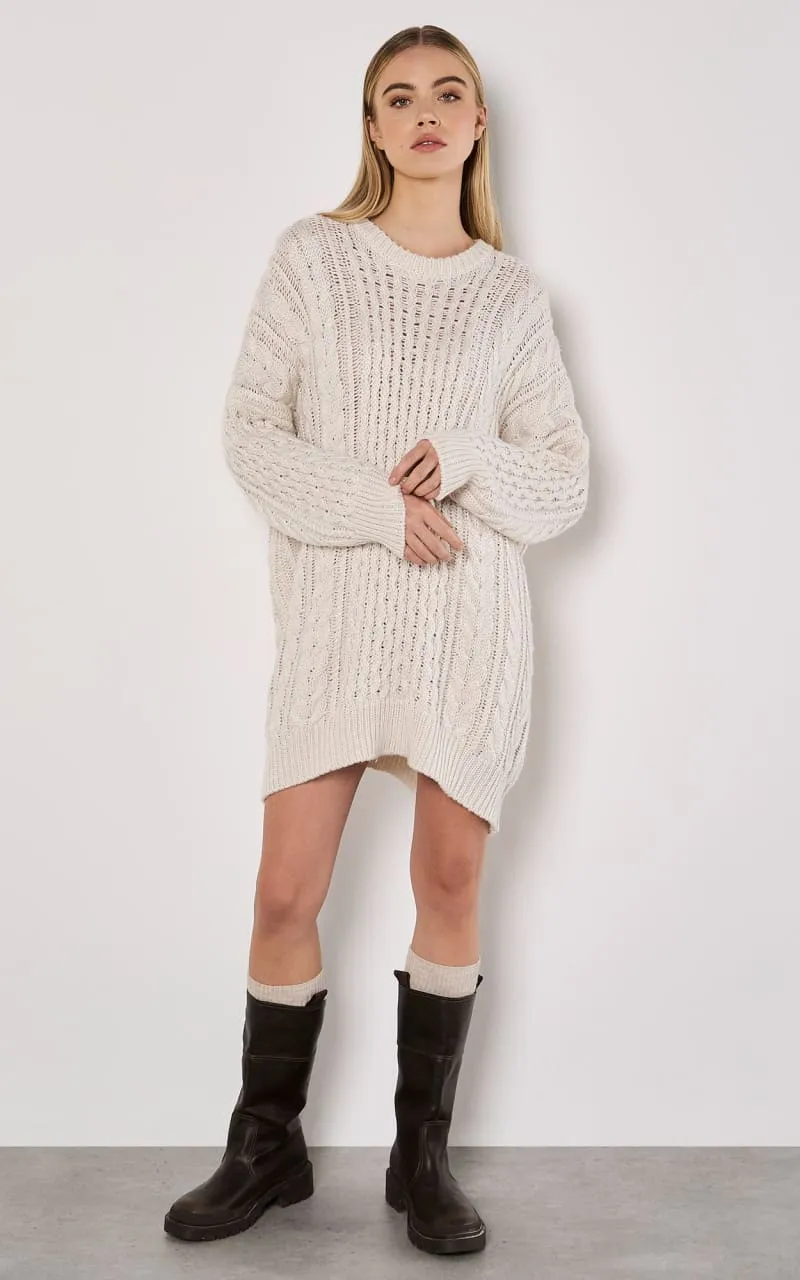 Apricot- Oversized Cable Knit Jumper Dress