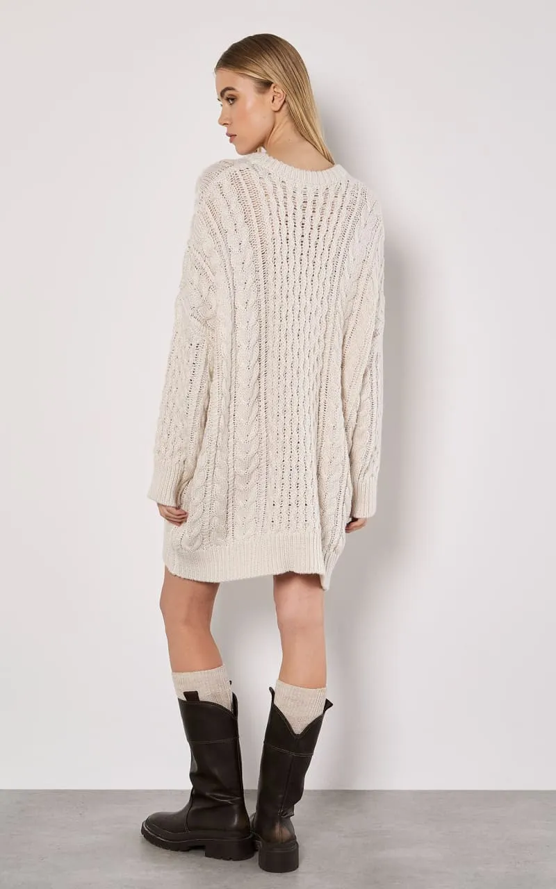 Apricot- Oversized Cable Knit Jumper Dress