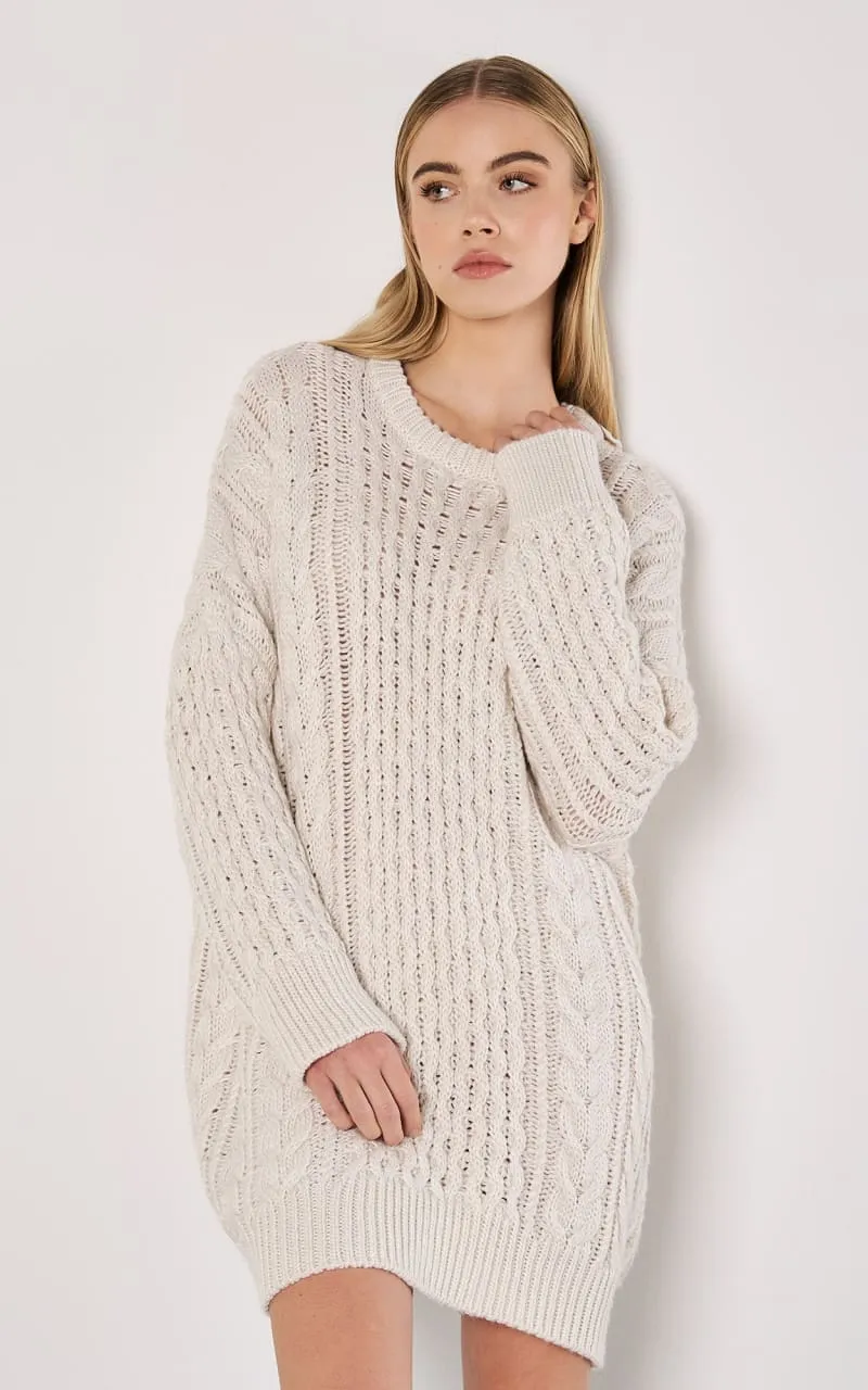 Apricot- Oversized Cable Knit Jumper Dress