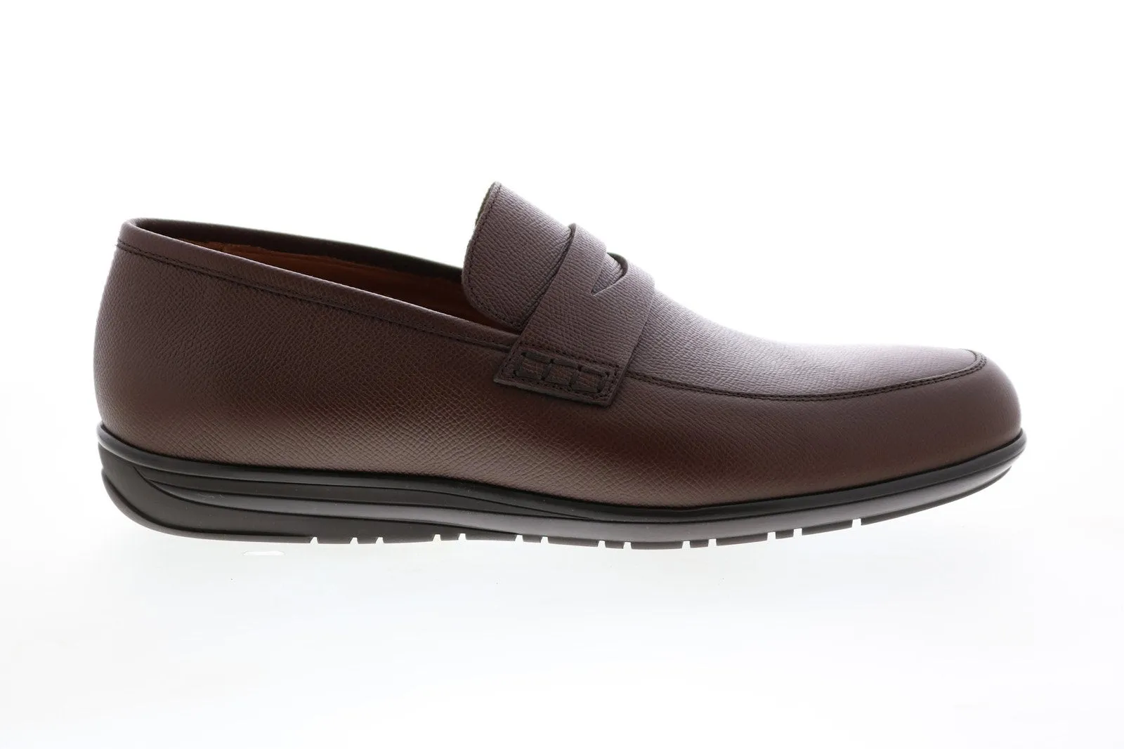 Aquatalia Nathan Mini Tumb Embosed Calf 34M0571-BRN Mens Brown Loafers & Slip Ons Penny Shoes