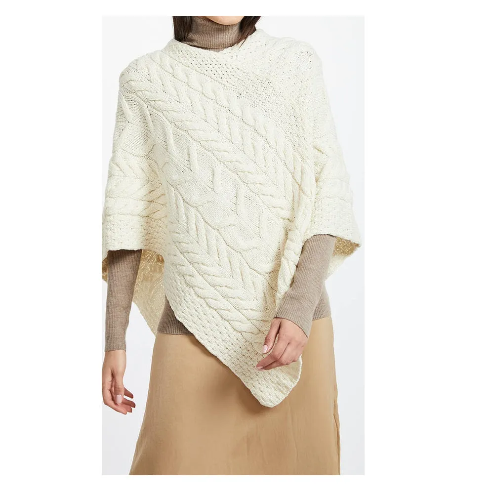 Aran Super Soft Merino Wool Triangular Poncho Classic Aran Colour One Size