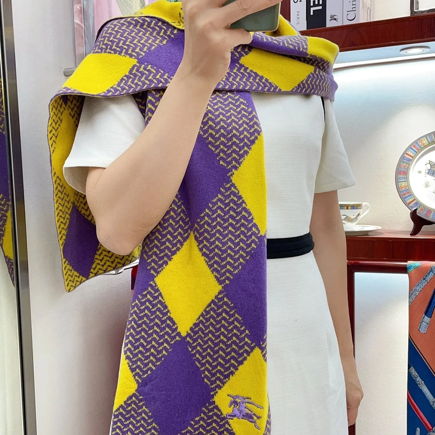 ARGYLE WOOL SCARF 190 CM VIOLET MIX BRIGHT YELLOW 394595