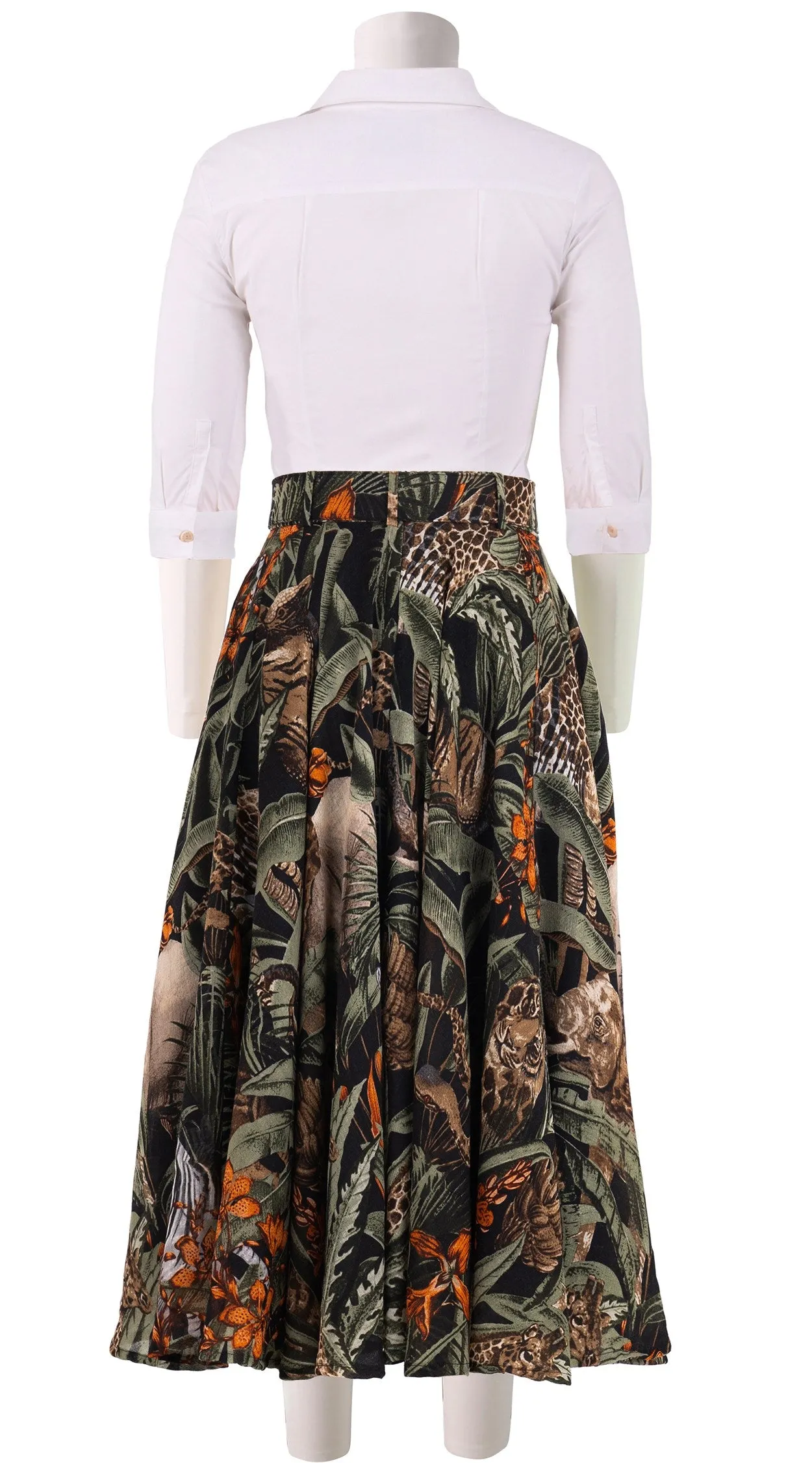 Aster Skirt #1 with Belt Midi Length Wool Musola (Animal Forest)