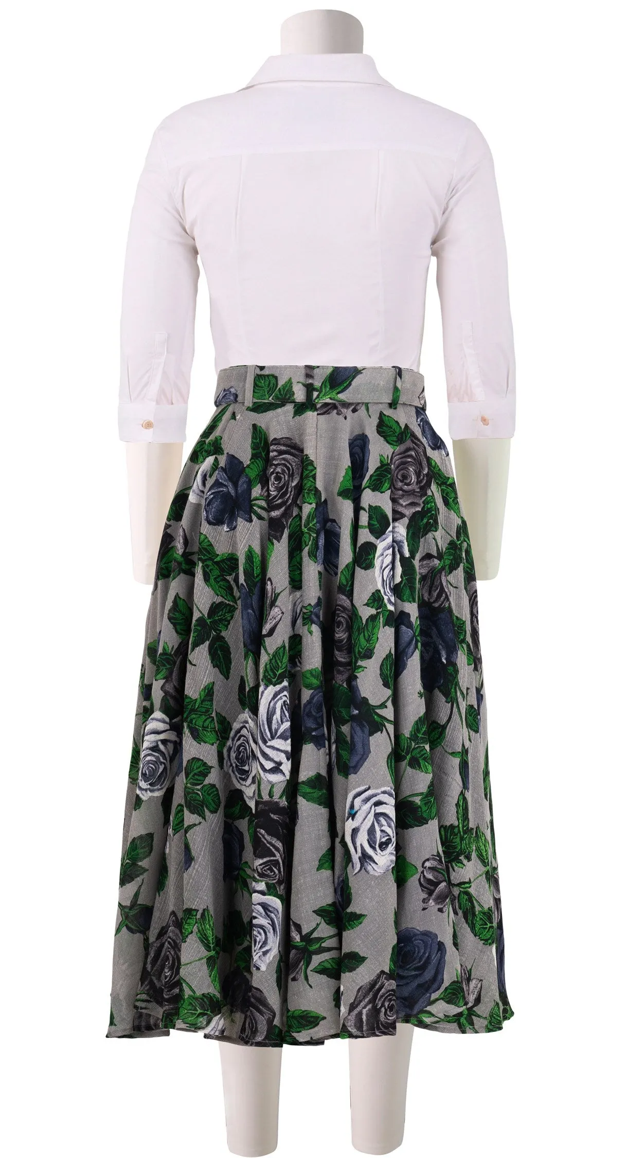 Aster Skirt #1 with Belt Midi Length Wool Musola (Charlotte Rose Big Dark)