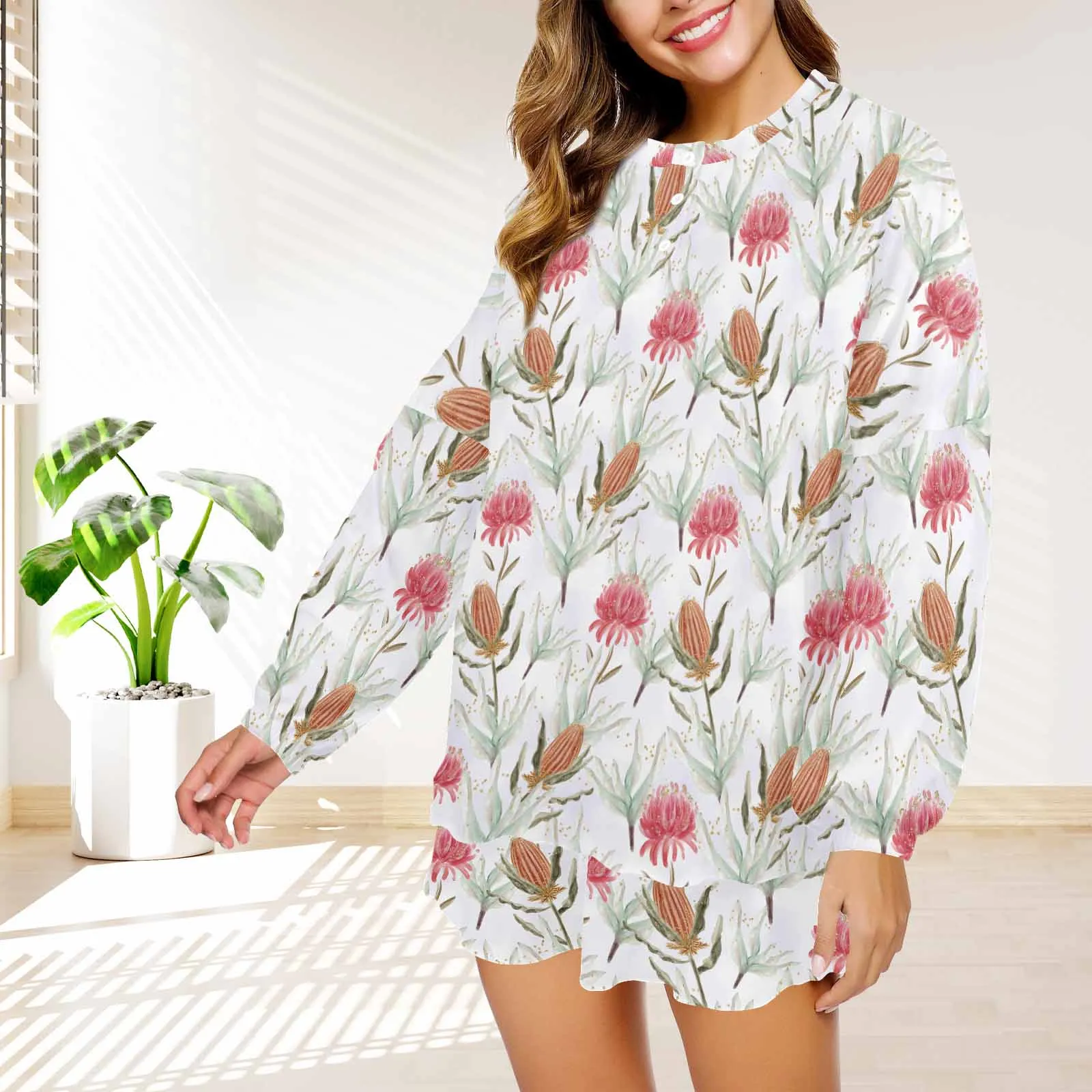 Australian Wattle 50  Women's Long Sleeve Pajama Set with Shorts